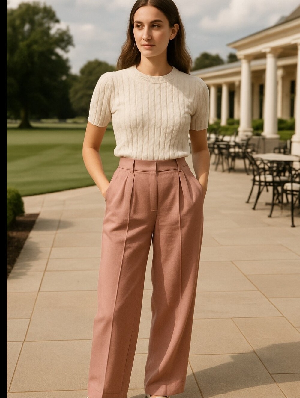 ba&sh 100% Cotton Blush Tan Trousers XS – Soft, Stylish, Made in Portugal